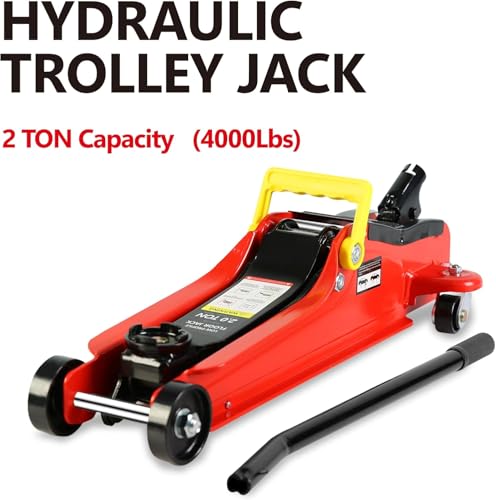 2 Ton Low Profile Floor Jack, Heavy Duty With Single Piston Quick Lift Pump, Steel Car Jack Adjustable Height 3.3"-15.2", Hydraulic Trolley 4000 LBS Capacity, Red - color: Red - 2 Ton(Single Pump), Lift 3.3"-15.2"