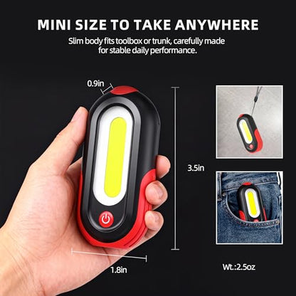 Magnetic Work Light Rechargeable, 400LM Mini LED Work Light with COB Dual Light Source, 5 Modes, USB-C Portable Flashlight with Magnets & Hook for Car Repair, Garage, Camping, Emergency (2 Pack)