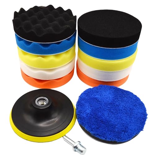 12Pcs 5inch Foam Buffing Polishing Pads Kit, with Coral Fleece Pad, Backing Plate, M14 Drill Adapter, Car Buffing Kit for Car Polishing, Waxing, Sealing Glaze (12Pcs-5inch) - size: 12Pcs-5inch