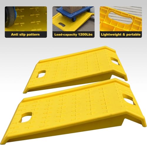 2 Pack Portable Curb Ramps, Lightweight Durable Plastic Driveway Curb Ramp Rated 2200 Pounds Load Capacity, for 13.5" inch Rise Max Height Threshold Ramp Service Range