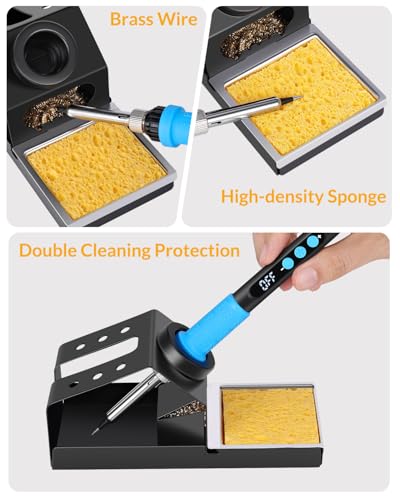 Soldering Iron Kit, 100W High Power Soldering Iron, Fast Heating, Digital Display Temperature Control Accurate 356°F-896°F, Portable Soldering Kit with Protective Cap, Automatic Sleep Mode - color: Baby Blue