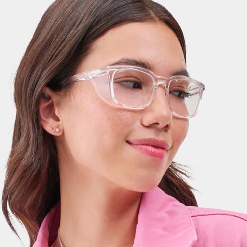 Stoggles Rectangle Z87.1 Certified Safety Glasses, Blue-Light, UV Blocking Lens, Top & Side Shield, Anti-Fog, Stylish Eyewear - color: Clear, size: Medium Standard Fit