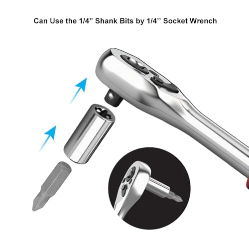 1/4” Square to 1/4" Hex Adapter - 5 Pack Chrome Vanadium Steel Bit Holders with Spring Lock for Socket Wrench, Ratchet Driver - Universal Drill Bit Converter