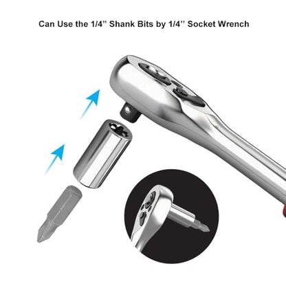 1/4” Square to 1/4" Hex Adapter - 5 Pack Chrome Vanadium Steel Bit Holders with Spring Lock for Socket Wrench, Ratchet Driver - Universal Drill Bit Converter