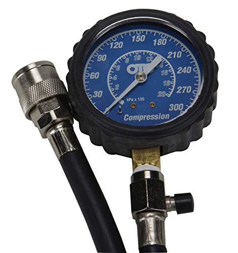 OTC 5605 Deluxe Compression Tester Kit for Gasoline Engines with Easy to Read 2-1/2" Dual Scale Gauge, Extra Long Flex Hose, Multiple Adapters, and Storage Case