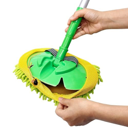 Weiliya 47.5"" Car Wash Brush Mop Cleaning Tool with Long Handle Kit for Washing Detailing Cars Truck, SUV, RV, Trailer, Boat 2 in 1 Chenille Microfiber Sponge Duster Not Hurt Paint Scratch Free