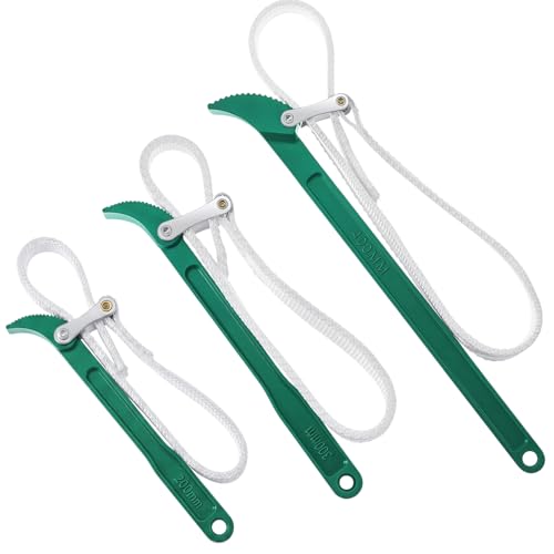 Lasnten 3 Pcs Strap Wrench 12" 16" 8 "Nylon Strap Pipe Wrench Adjustable Green Handle Water Filter Spanner Heavy Duty Metal Spanner for Replacing Oil Filter, PVC Junctions, Swimming Pool Connection - size: 12" 16" 8 "