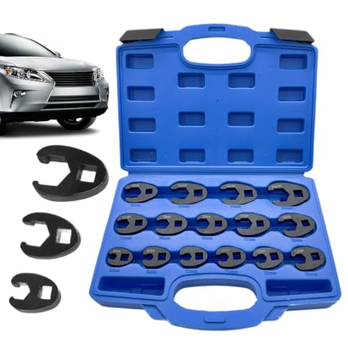 15 Piece Flare Nut Crowfoot Wrench Set for Vehicle Maintenances | Stainless Steel Construction Covers 8 To 24mm Flare Nuts Suitable Vehicle Garage Workshop And Industrial Applications Daily