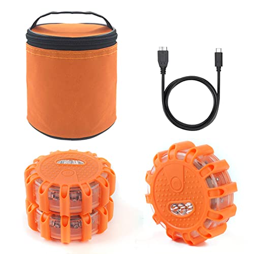 Ecoangel USB Rechargeable LED Road Flares Emergency Lights-Roadside Warning Car Safety Beacon Flashing Disc Flare Kit with Magnetic Base for Vehicles & Boat | 3 Beacon Disc Pack - color: 3