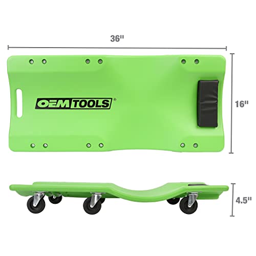 OEMTOOLS 24977 36” Mechanic’s Creeper with Headrest, Low Profile Creeper, Automotive Creeper, 350 Pound Weight Capacity, Green