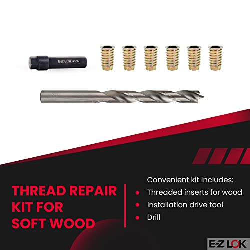 E-Z Hex Thread Repair Kit for Soft Wood Flanged Threaded Inserts M10-1.5 x 25mm, Drill, Installation Tool - size: M10-1.5 x 25mm, style: Flanged