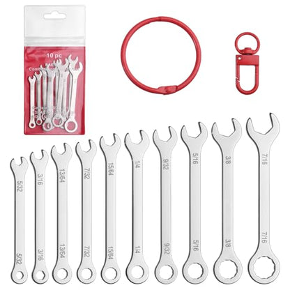 10PCS Super-Thin Mini Wrench Set Standard SAE 5/32"-7/16" Ultra-Slim Ignition Wrenches Open End and Box End Combination Wrench Set for Tight Spaces, Circle Ring, Gate Clip in Pouch - size: Ultra-Thin SAE