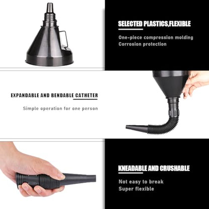 Wide Mouth Oil Funnel with Flexible Extension, Large Funnels for Automotive Use, Vehicle Nozzle Hose with Handle Mesh Removable Mesh Screen Filter, Car Accessories