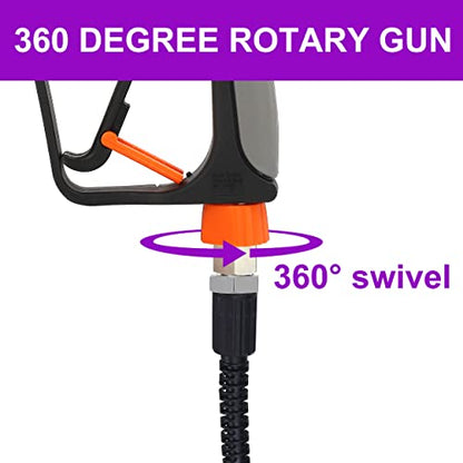 PWACCS Short Pressure Washer Gun with Swivel, 5000 PSI, Black | Power Washer Gun, 3/8" Quick Connector, M22 14mm/15mm Fitting, 5 Nozzle Tips with Holder - size: 3/8 Inch