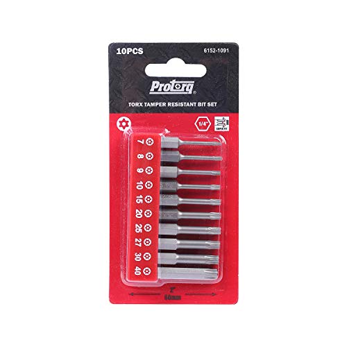 Protorq TORX Tamper Resistant Bits - Security TORX & Star Bits (T7-T40), 50mm, 10-Piece Set, High Grade S2 Steel - size: 10pc 2 in. Torx Security
