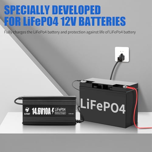E-FAST 12V 10A Lithium Battery Charger, 14.6V LiFePO4 Battery Charger with Premium Aluminum Housing - 0V Activation for Golf Cart, RV, Marine, Boat, Trolling Motor - Includes Anderson Connector
