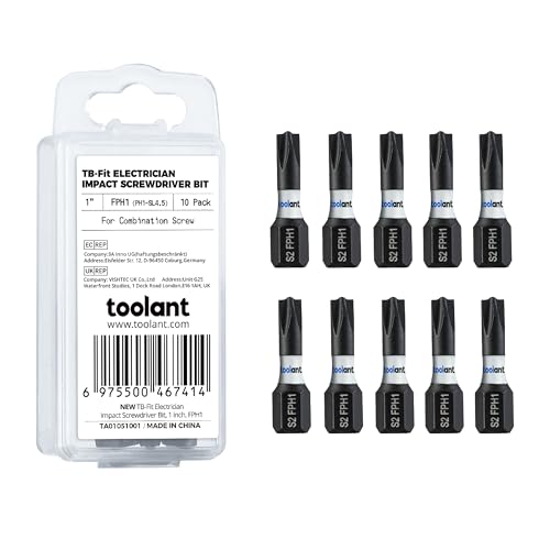 toolant TB-Fit Electrician Impact Screwdriver Bit Set, 10pcs FPH1 (PH1-SL4.5) 1 Inch Long, 1/4” Hex-Shank S2 Steel Hex Bits Set, CNC Machined Tips with Magnetism1 inch, - size: 1" FPH1（PH1-SL4.5）