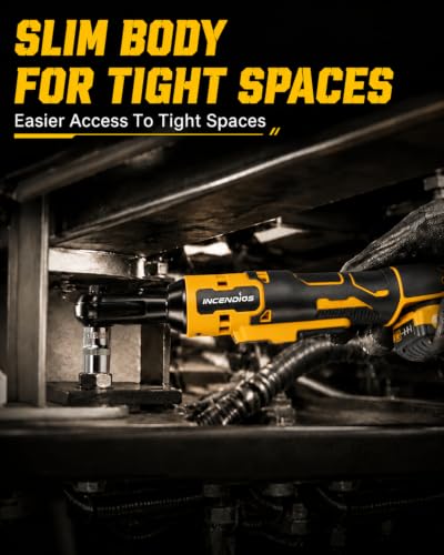3/8" Cordless Ratchet Wrench Compatible with Dewalt 20V Battery, 74ft-lbs | 1250 RPM Brushless, LED Light, Compact Low Profile Electric Ratchet with 8 Sockets Set, 3 Inch Extension Bar - size: 3/8"