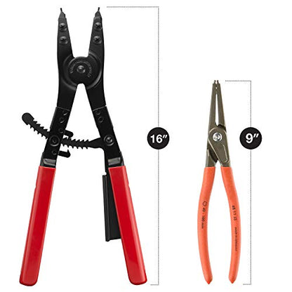 Neiko 02130A Heavy Duty 16" Snap Ring Plier Set, 2 Piece, External and Internal Pliers, Straight, 45°, 90° Tips - style: Heavy Duty Snap Ring Pliers