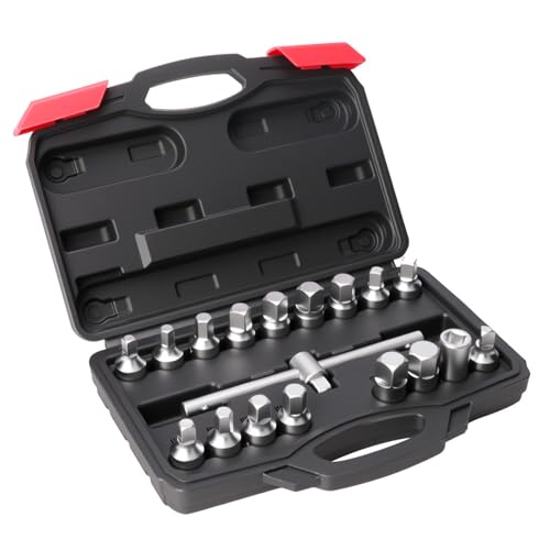 Drain Plug Set, 18-in-1 Multi-Function Tool with Socket Wrench, for Oil Change & Automotive Maintenance Hexagonal Socket Set