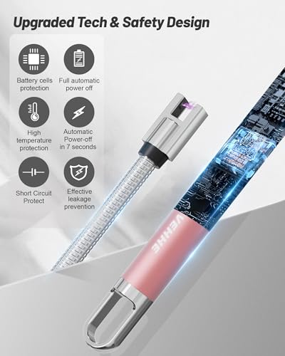 VEHHE Rose Gold USB Rechargeable Electric Arc Lighter with LED Display Long Neck Flexible Suitable for Kitchen, Candles, Gas Cookers, Barbecues - color: Roségold