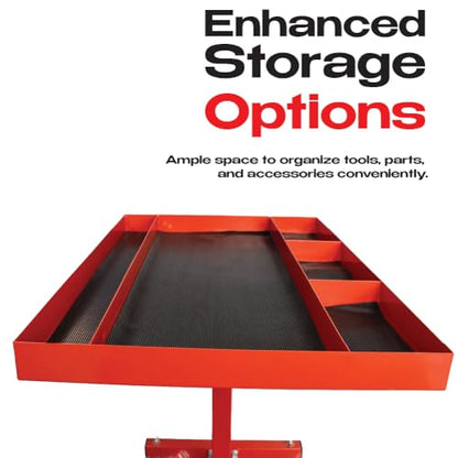LAUCO Rolling Work Table with Drawer, Adjustable Mobile Tray Table for Shop, Garage, Mechanic Tool Cart with Wheels, 220 lb Capacity, Red [39102]