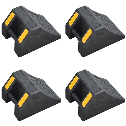 OrangeStar 4-Pack Heavy Duty Rubber Wheel Chocks with Hand Grip and Reflective Strips, Tire Stops for Car, Truck, RV, Travel Trailer, Camper and Boat Trailer Parking Safety (L10 x W7.2 x H6) - size: 10"x7.2"x6"- 4 Packs