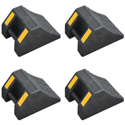 OrangeStar 4-Pack Heavy Duty Rubber Wheel Chocks with Hand Grip and Reflective Strips, Tire Stops for Car, Truck, RV, Travel Trailer, Camper and Boat Trailer Parking Safety (L10 x W7.2 x H6) - size: 10"x7.2"x6"- 4 Packs