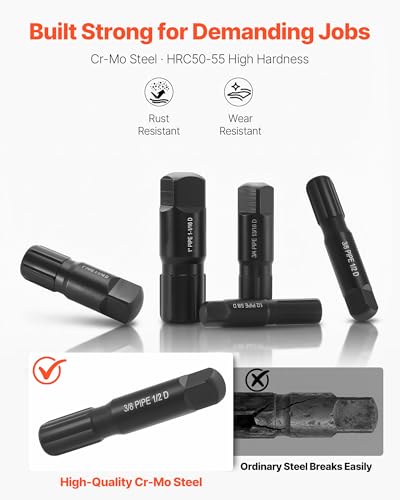 VEVOR Pipe Extractor Set, 9 Pieces Heavy Duty Steel Broken Pipe Extractors, with Solid Storage Case, Cr-Mo Steel for Removing 1/8" to 1" Damaged Threaded Pipes and Fittings, for Plumbers Mechanics DIY - size: 9 PCS
