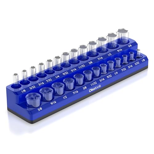 Olsa Tools Magnetic Socket Organizer - 1/4-Inch Drive SAE Socket Holder with Strong Magnets - Professional Tool Holder and Organizer - Stores up to 26 Sockets - Blue - Part: 1298 - color: Blue, Sae, size: 1/4-Inch Drive, SAE