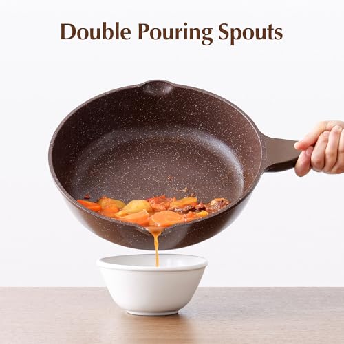SENSARTE Nonstick Deep Frying Pan Skillet, 12-inch Saute Pan with Lid, Stay-Cool Handle, Healthy Cookware Cooking Pan with Cover, Induction Compatible (Toffee Brown) - color: Toffee Brown, size: 12-inch/5QT