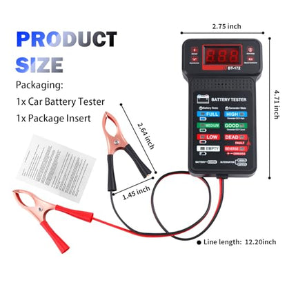 Car Battery Tester with LED Indicator & LCD Display,Battery Load Tester 12V Automotive with Alligator Clips,Universal Car Batteries and Alternator Testers for Most 12V Vechcles