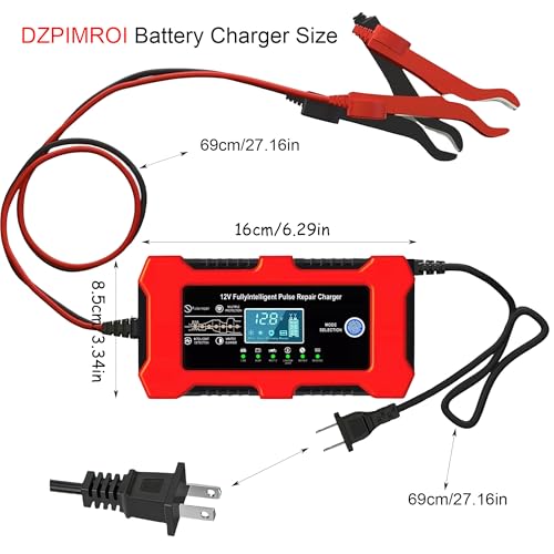 12V 10A Car Battery Charger, Smart Trickle Charger, Automotive Battery Charger with Temperature Compensation/Desulfator Maintainer for Car、Motorcycles、Lawnmowers、Trucks