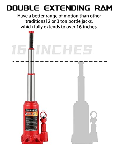 BAOSHISHAN Double Ram Bottle Jack Portable Hydraulic Jack (3 Ton with Case) - size: 3 Ton with Case