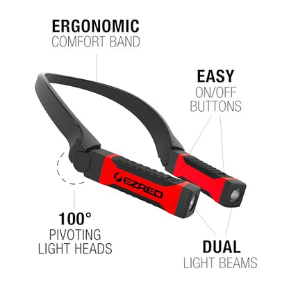 EZRED Bright NK10 ANYWEAR Neck Light for Hands-Free Lighting, Red and Black, Perfect Light for Mechanics, Camping, Hunting, DIY Projects, Reading
