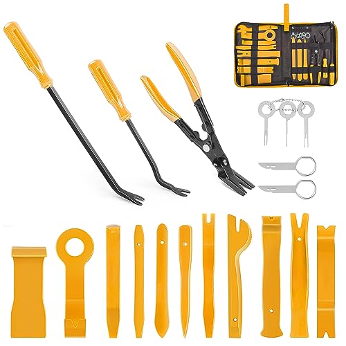 Nilight 19Pcs Trim Removal Tool Set Panel Fastener Clips Removal Automotive Plastic Upholstery Pliers Removal Install Car Tool with Storage Bag for Trim Panel Audio Clip Pliers (Yellow) - color: Yellow, size: 19Pcs