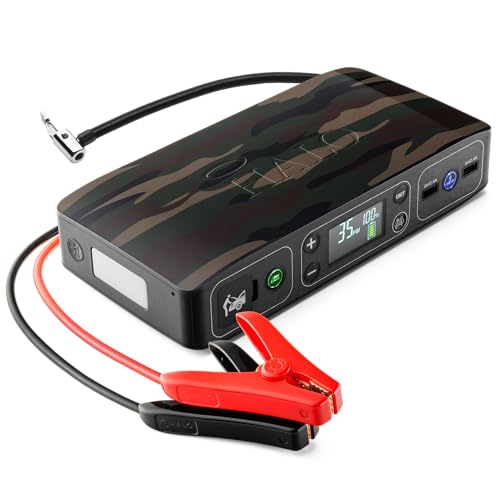 HALO Bolt Air 58830 Portable Car Battery Jump Starter | 100 PSI Air Compressor, 58.8Wh USB Power Bank, Emergency Floodlight & Charger, Jumps Cars SUVs & Trucks, Inflates Tires, TSA Approved — Camo - color: Camo