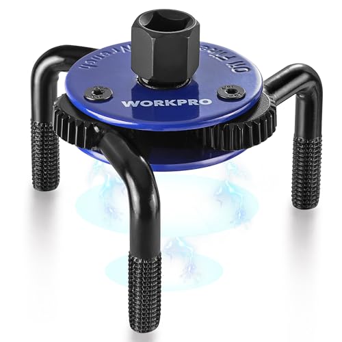 WORKPRO Magnetic Adjustable Oil Filter Wrench | Universal 3-Jaw Removal Tool 3"–5" (76–130mm), Auto Lock Design, Heavy Duty Oil Filter Wrench for Car, Truck, SUV, Motorcycle - color: Navy/Black