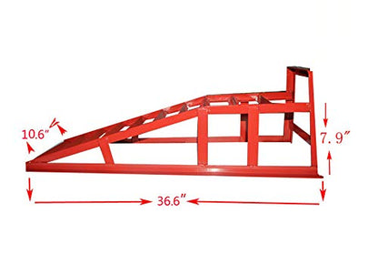 Low Profile Car Ramps,3-Ton Heavy-Duty Steel Service Ramps with Tire Stops for Safe Lifts,Ideal for Oil Changes & Maintenance on Low Clearance Vehicles,3FT,Red (2-Pack)