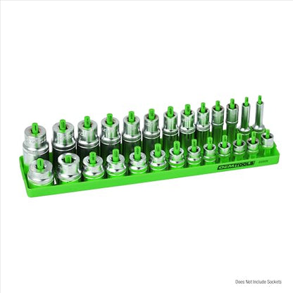 OEMTOOLS 22205 3/8 Socket Organizer (SAE), Socket Holder For Organizing Deep and Shallow Sockets, Labeled Posts, Dual Rail, Holds 1/4" to 1" | Dual Rail System Socket Holder, Socket Tray with Labeled Posts, Holds 1/4" to 1", Socket Organizer for Tool Box