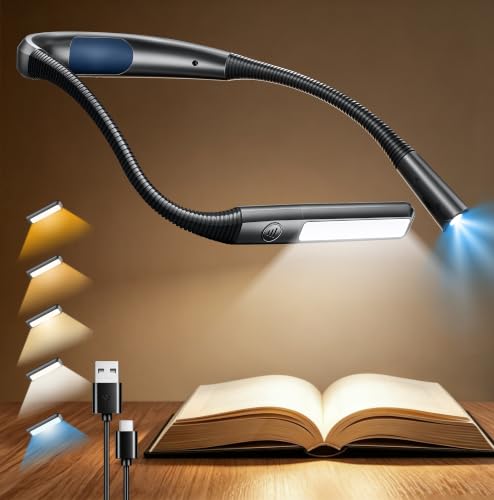 Glocusent Bendable Neck Light, 100 Hours Reading Light for Book Lover Gifts | Hands-Free, Knitting, Crafting, Repairing, 5-Color, Stepless Dimming, Ergonomic, Rechargeable, Eye Care, Sleep Aid, Traveling - color: Gray