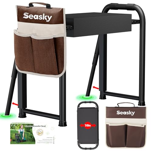 seasky Foldable Garden Kneeler and Seat, Anti-Tipping Gardening Bench Widened Thick Soft Kneeling Pad, Heavy Duty Gardening Stool with Tool Bag,Gardening Gift for Women - color: Dark Black