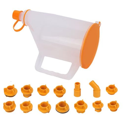 ciciglow 15pcs Engine Oil Funnel Kit, 1.5 Quart No Spill Funnel with 14 Adapters, Automotive Oil Set for Multiple Vehicle Styles, Easy Fill, Transparent Monitoring
