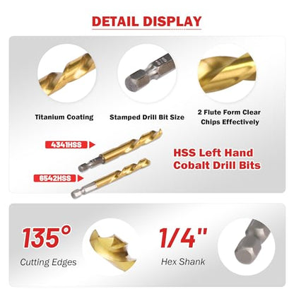 14PCS Spiral Screw Extractor Set with Tungsten Carbide Tip Scriber Pen, Left Hand Drill Bits Set 6542/4341 HSS Steel Cobalt with 1/4'' Adapter, Removing Stripped Screws Bolts - size: Upgarded Kit-14PCS with Tungsten Pen