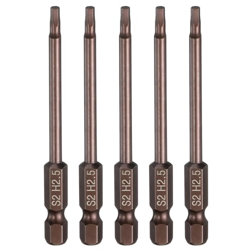 HARFINGTON 5pcs Flat Hex Head Drill Bit H2.5 (2.5mm) Magnetic Tip 1/4" Hex Shank 75mm (3") Long S2 Steel Metric Hexagonal Screw Driver Screwdriver Bits Wrench Socket, Copper Tone - color: Copper Tone, size: H2.5 + 3" Long