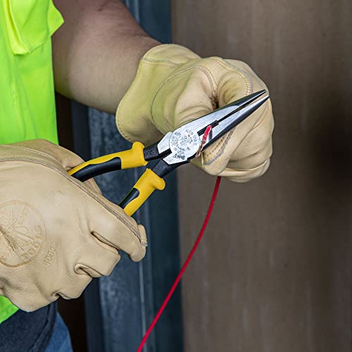 Klein Tools J203-8N Long Nose Side-Cutter Stripping Pliers, Induction Hardened and Heavier For Increased Cutting Power, 8-Inch - style: Side Cutters w/Stripping