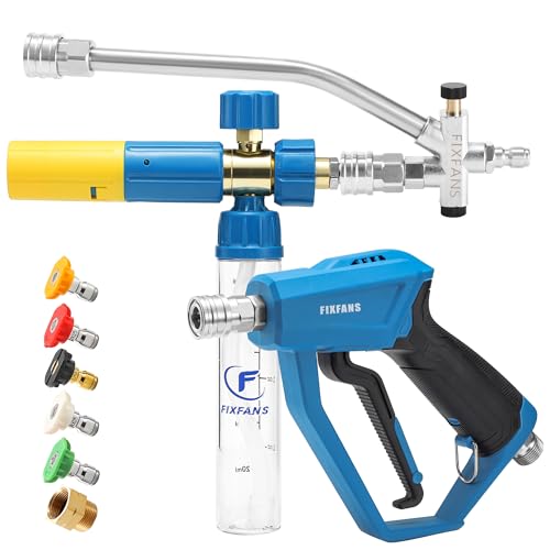 FIXFANS Pressure Washer Gun with Mini Foam Cannon, Dual Connector Accessory, Car Wash Foam Gun Kit - No-Dilution Foam Cannon Pro 100ML, 5 Power Washer Nozzle Tips & M22 Adapter, 1/4" Quick Connect - size: 100ML