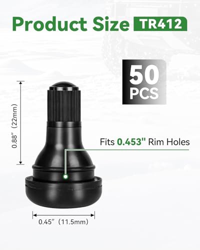 50 Pcs TR412 Snap-in Tire Valve Stems, EPDM Rubber Tubeless Valve Stems Fit 0.453" (11.5mm) Rim Holes for Passenger Cars, SUVs, ATVs, RVs - size: TR412