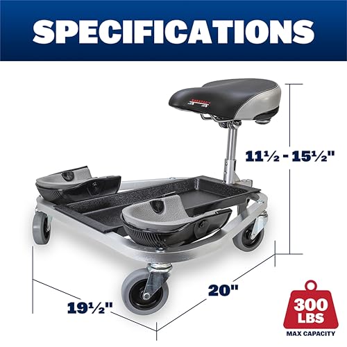 RACATAC Kneeling Sitting Creeper, 2 Inch Casters, Knee Pads, Adjustable Seat, Assembled in USA, 01RAC - size: 2 Inch, style: Standard