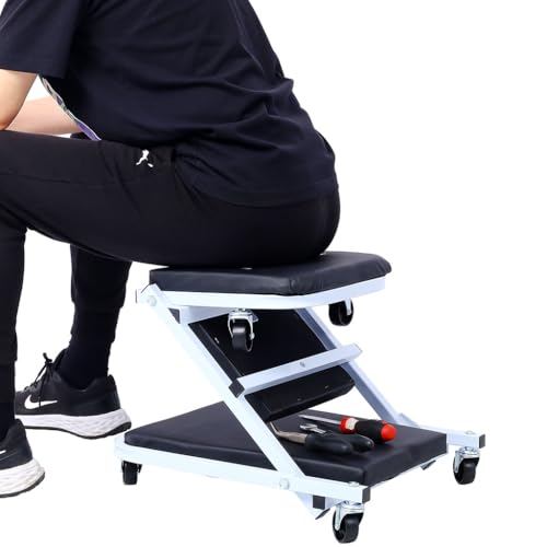 36" Mechanic Creeper and Rolling Stool, Convertible Z Creeper Seat with 6 Swivel Casters, 300 lbs Capacity Steel Frame Garage Chair for Auto Repair Shop Maintenance,Gray - color: Grey
